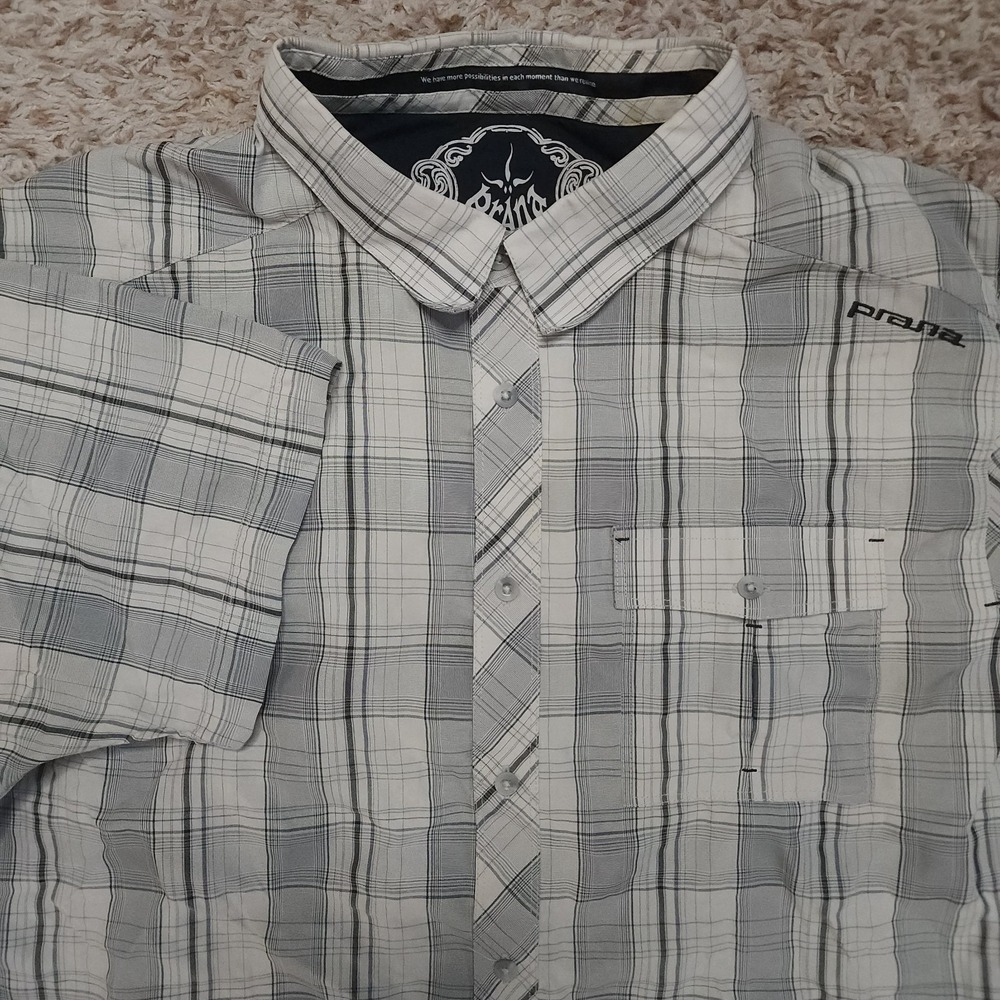Prana Plaid Mens XL Short Sleeve Button Up Casual Front‎ Pocket Shirt